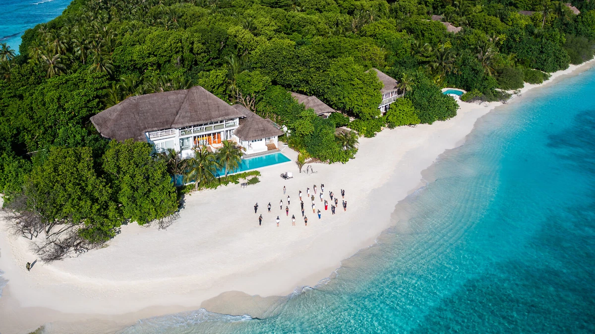 Vue aérienne de l'hôtel, Soneva Secret