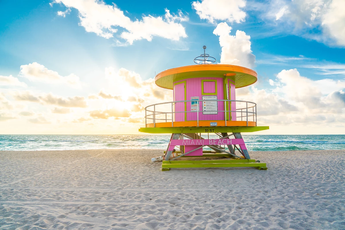 Cabine au coucher du soleil, Miami Beach, Floride