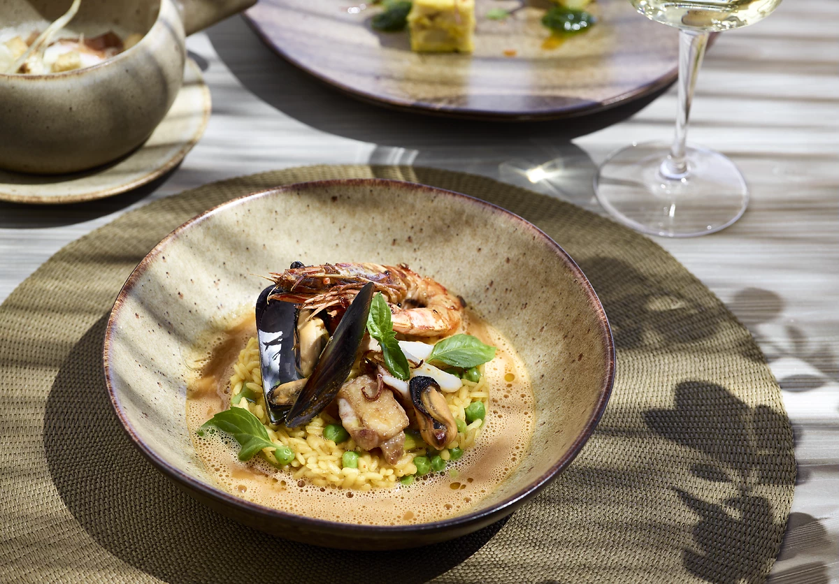 Plat servis au restaurant Olivia, hôtel Ikos Aria Resort