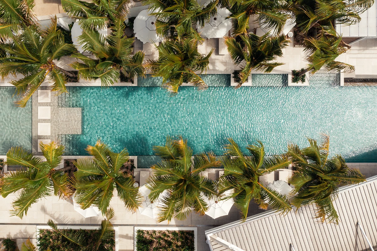 Vue aérienne de la piscine, One&Only Le Saint Géran
