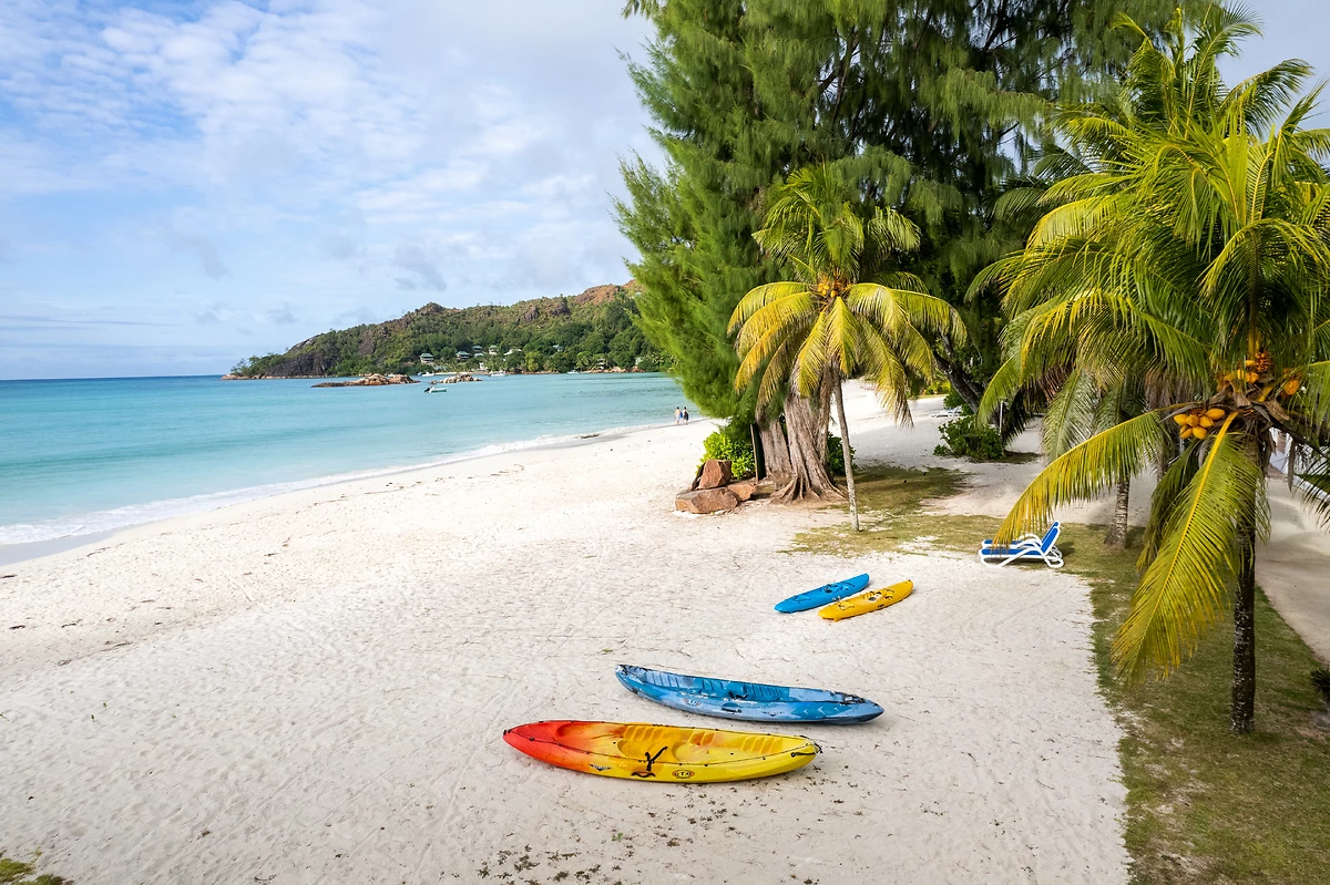 Plage, Côte d'or Lodge, Praslin, Seychelles