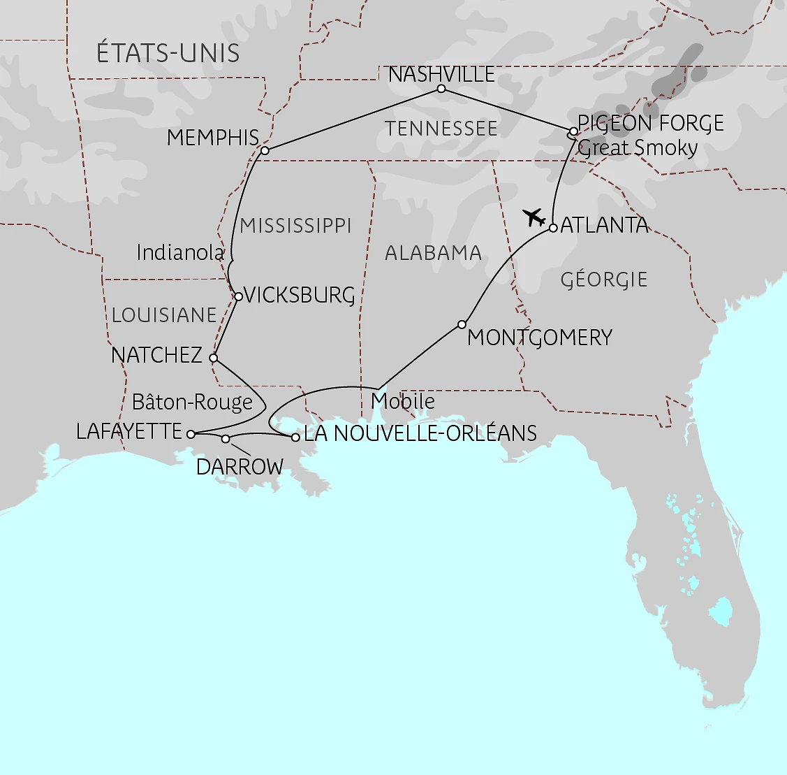 Carte Le vieux Sud et la musique