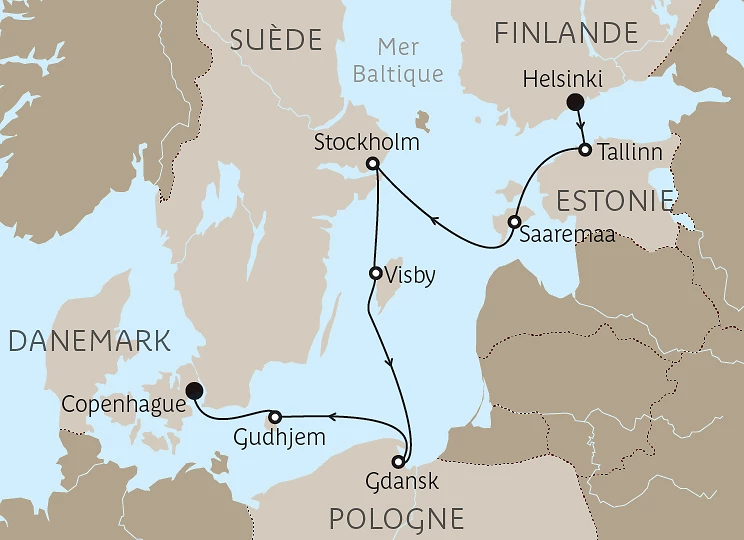 Carte Capitales et villes emblématiques de la Baltique – De Helsinki à Copenhague