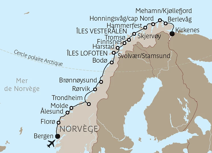 Carte Cabotage le long de la côte norvégienne