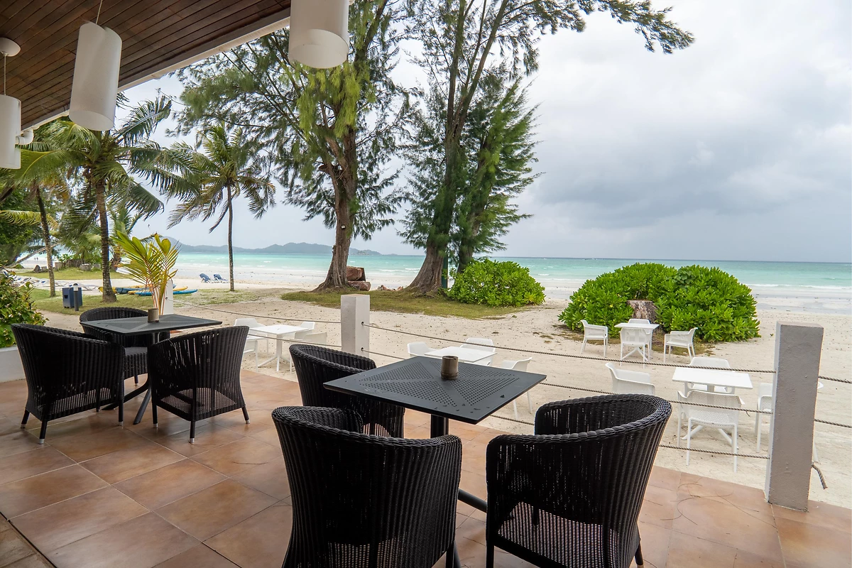 Restaurant vue mer, Côte d'or Lodge, Praslin, Seychelles