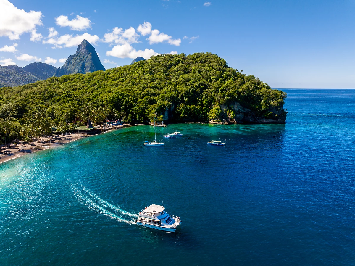 Bateau de plongée, Anse Chastanet, Sainte-Lucie, Antilles