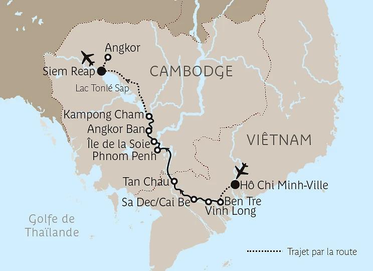 Carte Au fil du Mékong, de Hô Chi Minh-Ville à Siem Reap