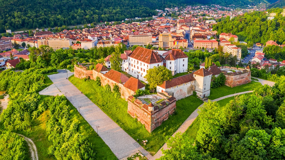 Vue aérienne de la citadelle de Brasov, Transylvanie, Roumanie