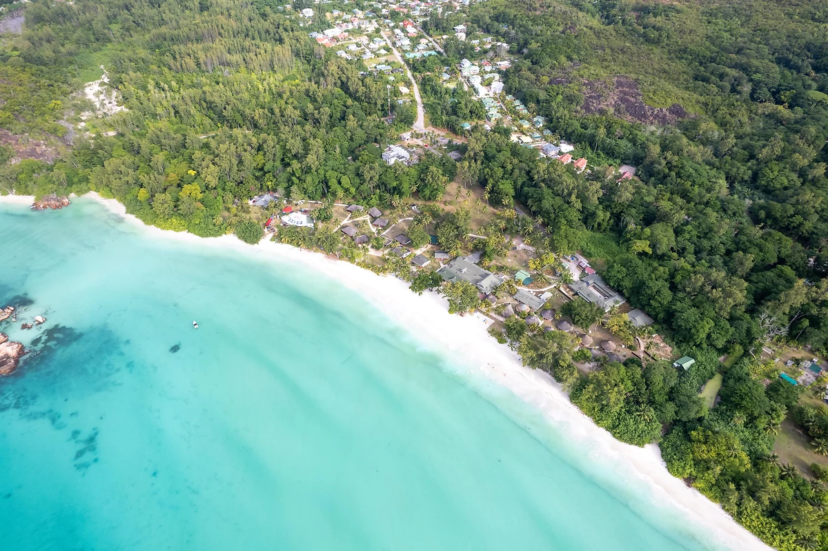 Vue aérienne du domaine, Côte d'or Lodge, Praslin, Seychelles