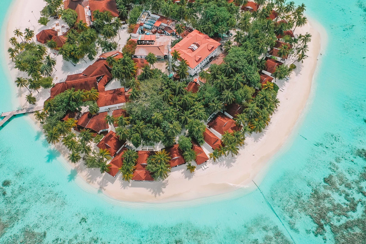 Vue aérienne, Diamonds Athuruga, Atoll d'Ari, Maldives