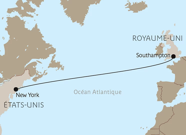Carte Légende transatlantique, de New York à Southampton