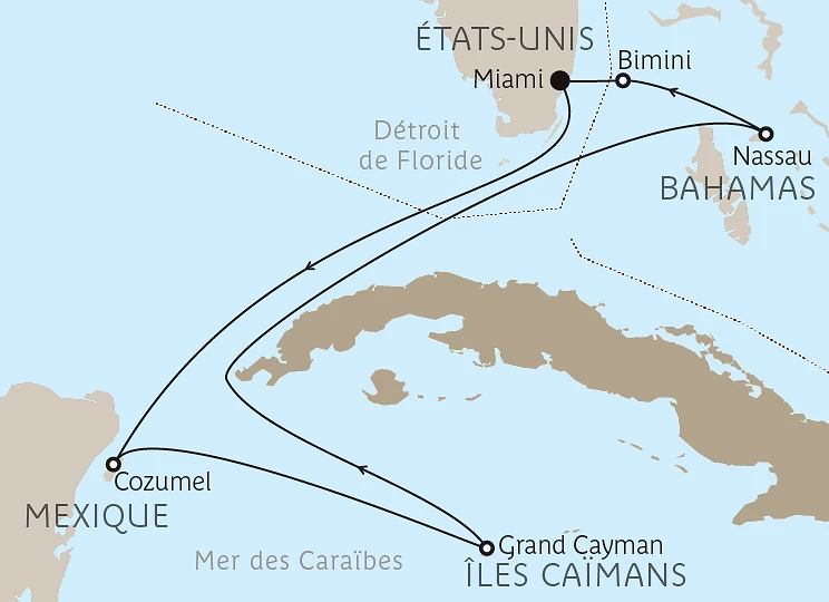 Carte Bahamas, Mexique & Îles Caïmans