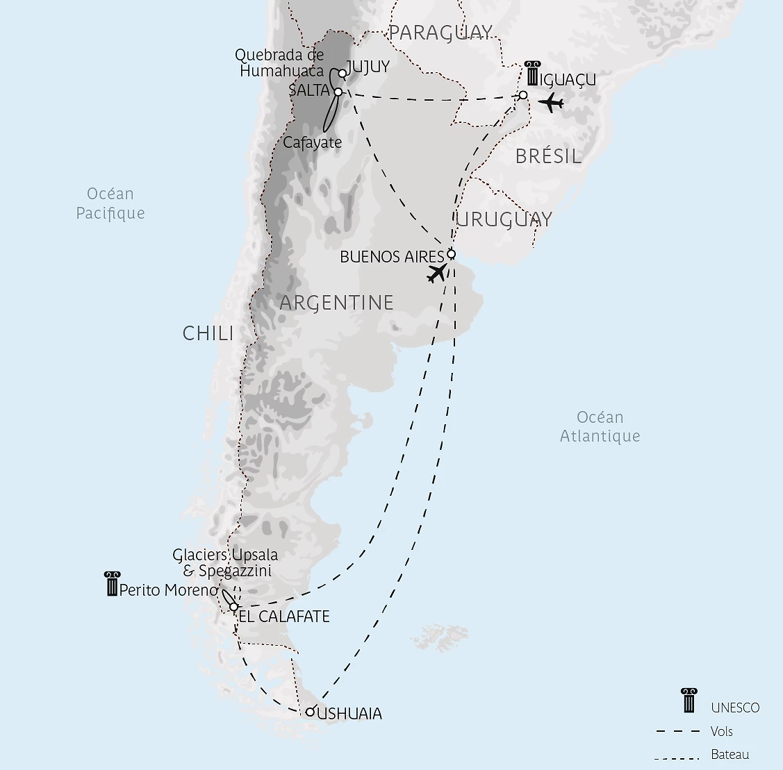 Carte L’Argentine du nord au sud