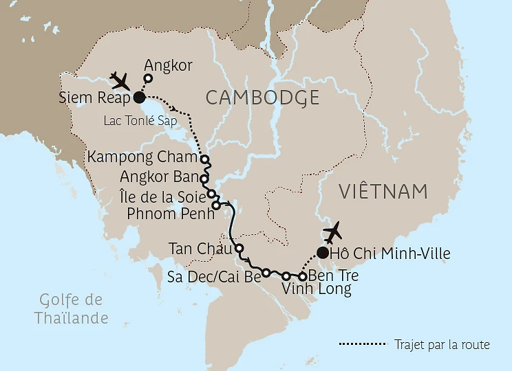 Carte Au fil du Mékong, de Siem Reap à Hô Chi Minh-Ville