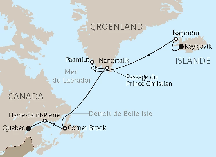 Carte Islande, Groenland et Québec