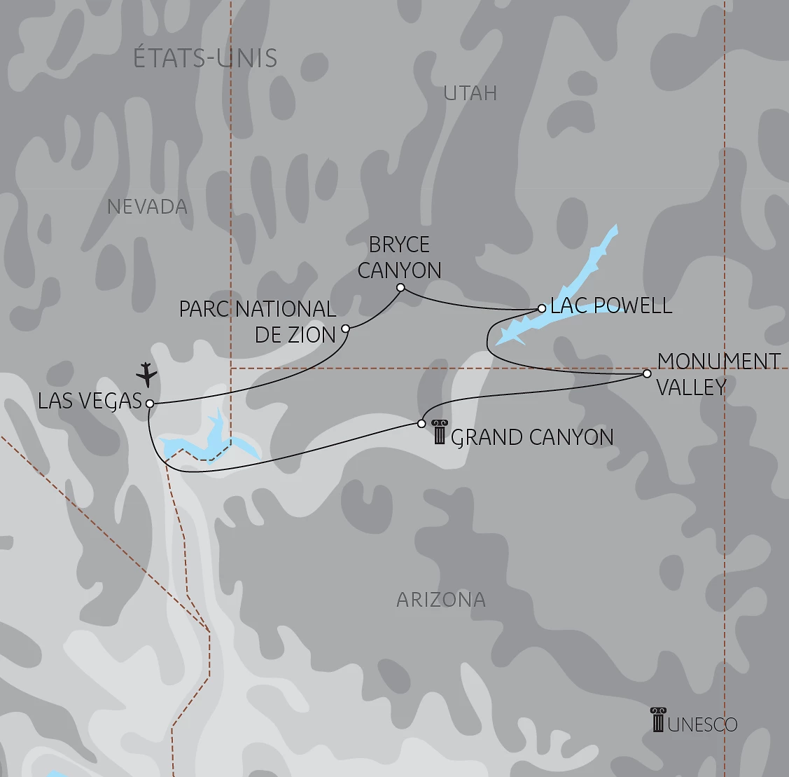 Carte De Las Vegas aux parcs de l’Ouest