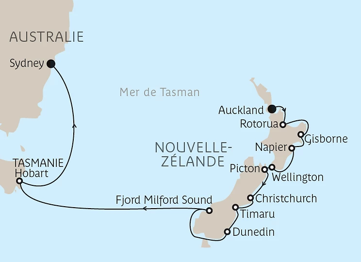 Carte Nouvelle-Zélande et Australie