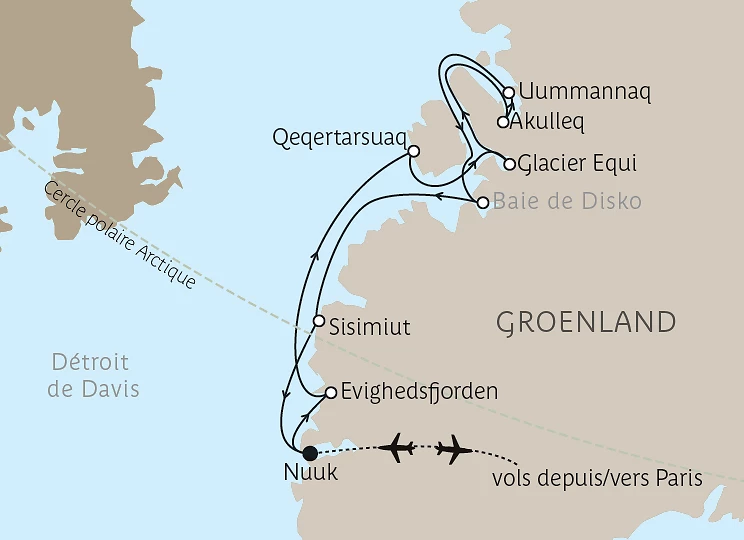 Carte Baie de Disko et villages inuits