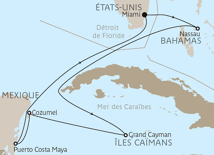 Carte Bahamas, Mexique & Îles Caïmans