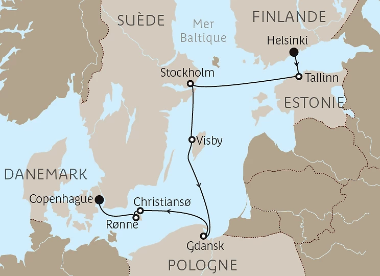 Carte Capitales et villes emblématiques de la Baltique – De Helsinki à Copenhague