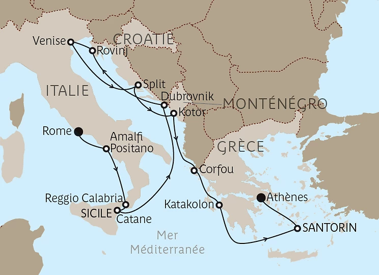 Carte De Rome à Athènes