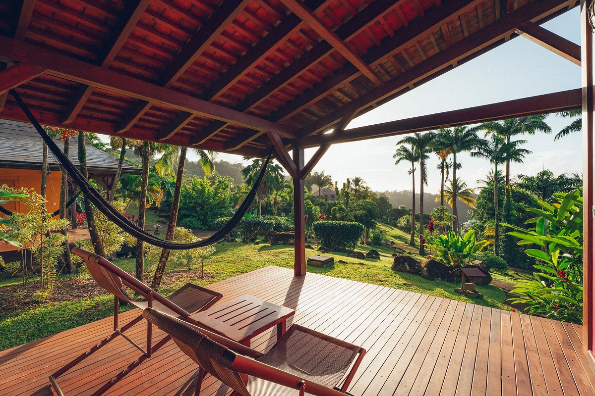 Terrasse chambre, Le jardin Malanga, Trois Rivières, Guadeloupe
