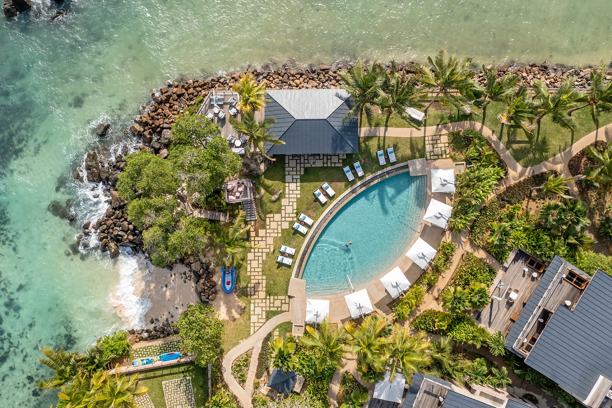 Vue aérienne Soley Bar, Mango House Seychelles, LXR Hotels & Resorts, Seychelles