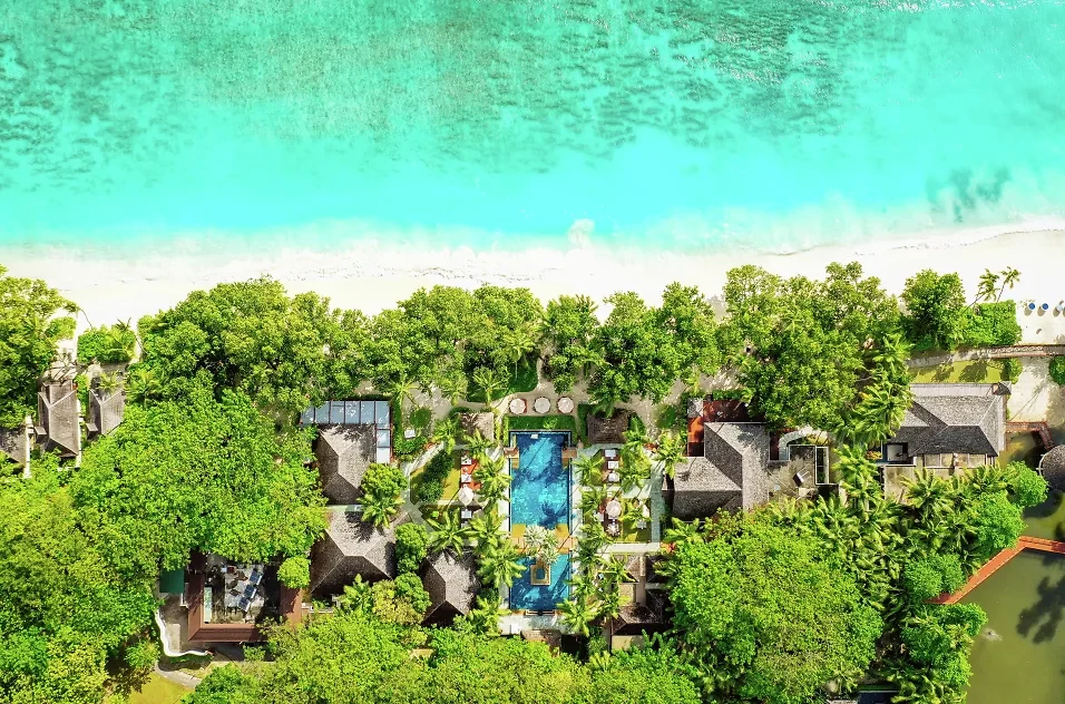 Vue aérienne de l'hôtel, Hilton Seychelles Labriz Resort & Spa, Mahé, Seychelles