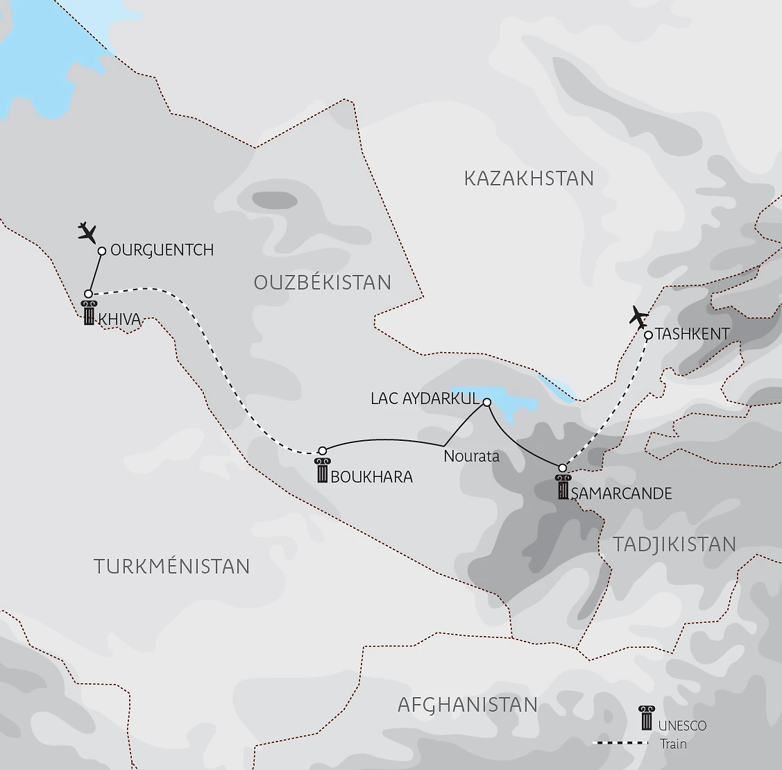 Carte Majestueuses cités ouzbèkes en privé