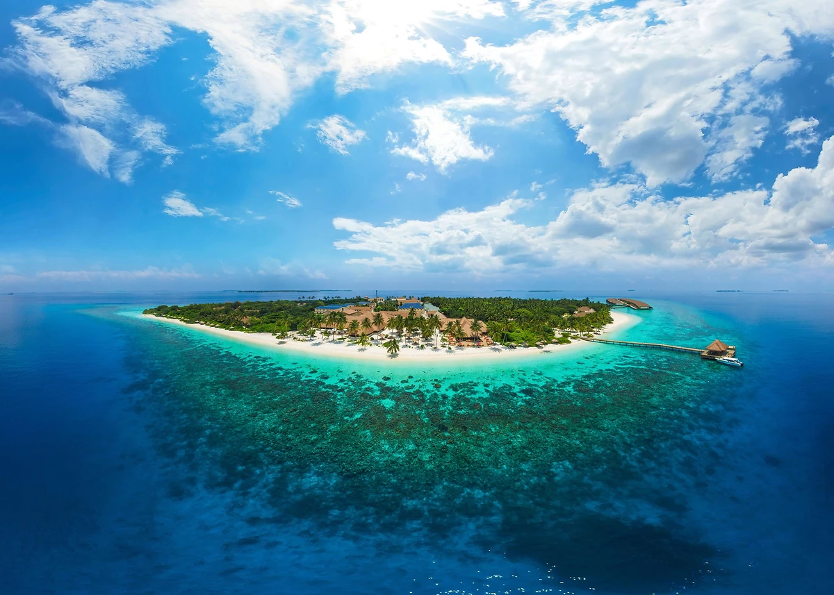 Vue aérienne de l'hôtel, Reethi Faru Resort