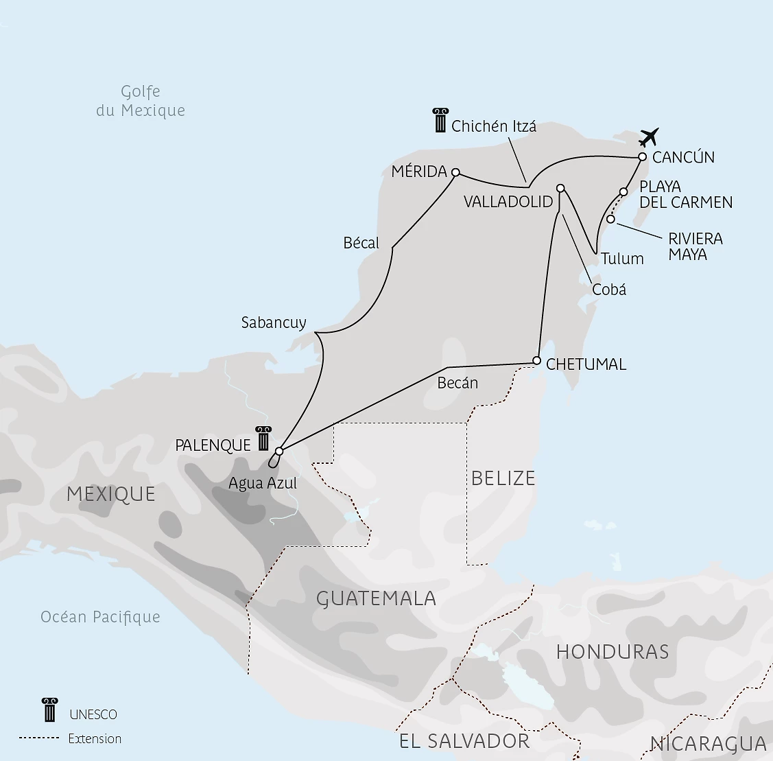 Carte Cap sur le Yucatán