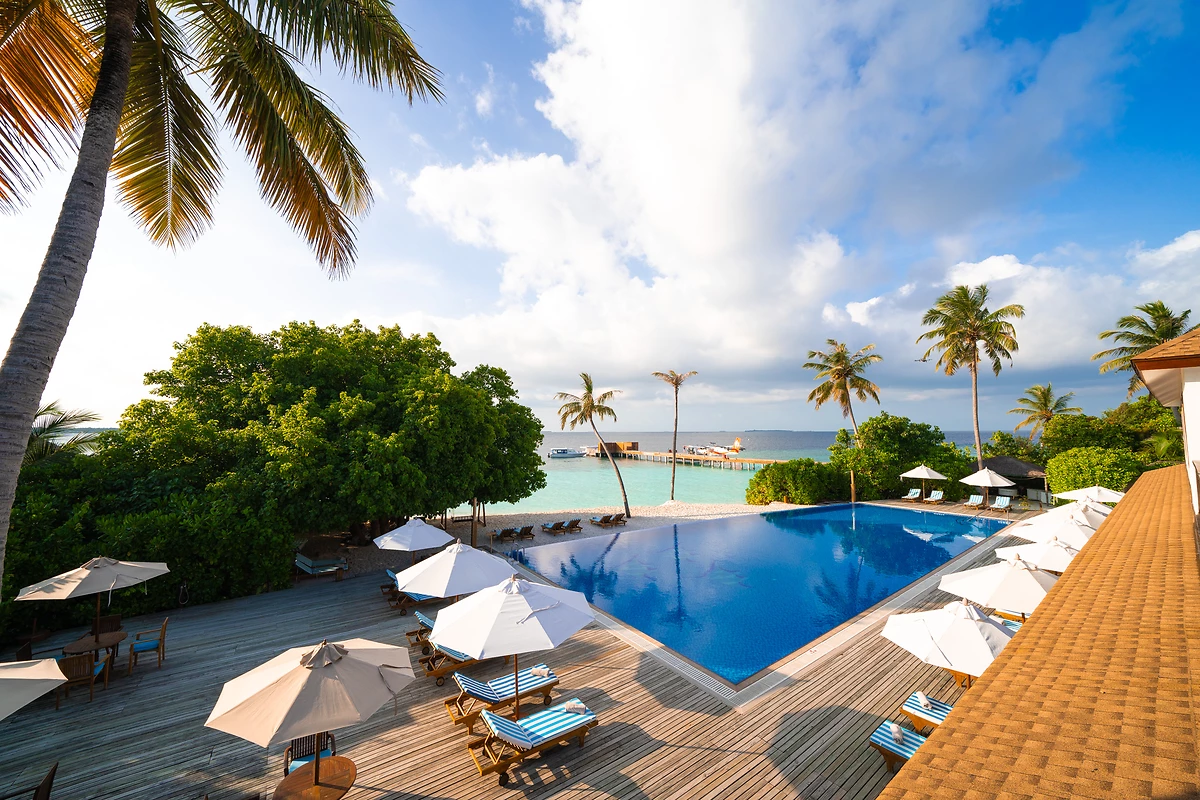 Piscine, Reethi Faru Resort, Atoll de Raa, Maldives