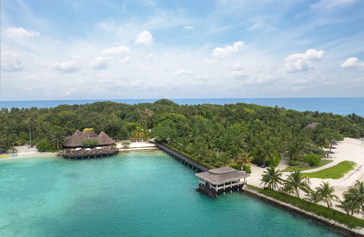 Vue aérienne sur l'île, Adaaran Select Hudhuran Fushi, Atoll de Malé, Maldives