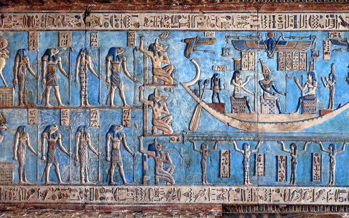 Gravures hiéroglyphes, Temple égyptien Antique, Dendérah, Égypte