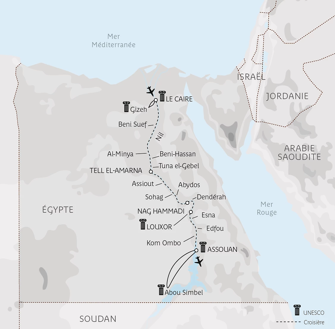 Carte Néfertiti l&rsquo;immortelle – départ du Caire