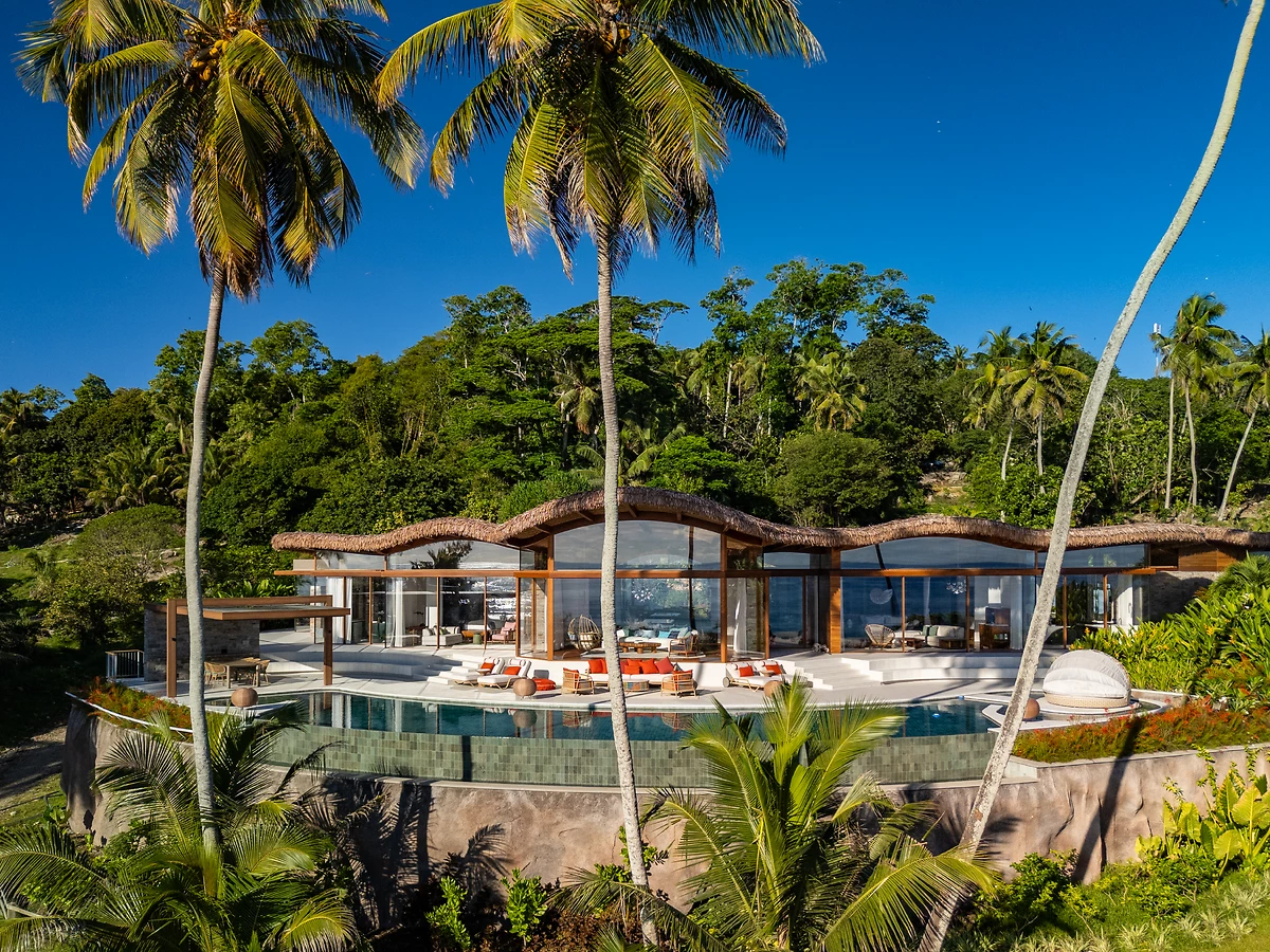 Vue aérienne de la villa, Fregate Island, Île de Frégate, Seychelles